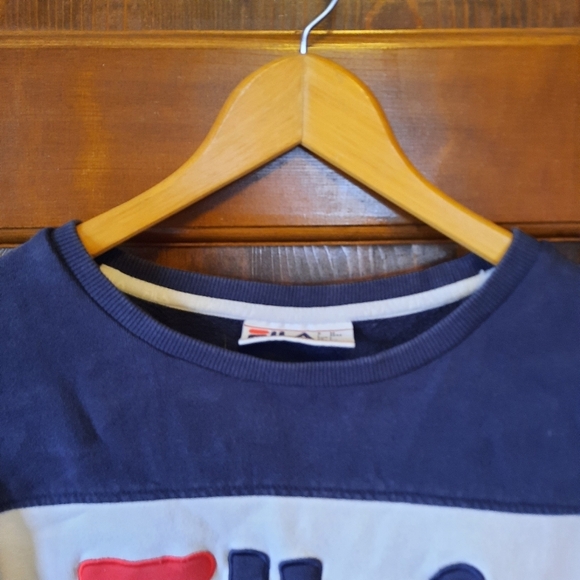 Fila Colorblock Red White Blue Embroidered Logo Crewneck Sweatshirt Size Large - Picture 4 of 10